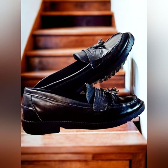 LOAFERS ANGEL FLEX  Women's  loafer TASSELS SLIP ON BLACK 9.5 LEATHER - Picture 4 of 5